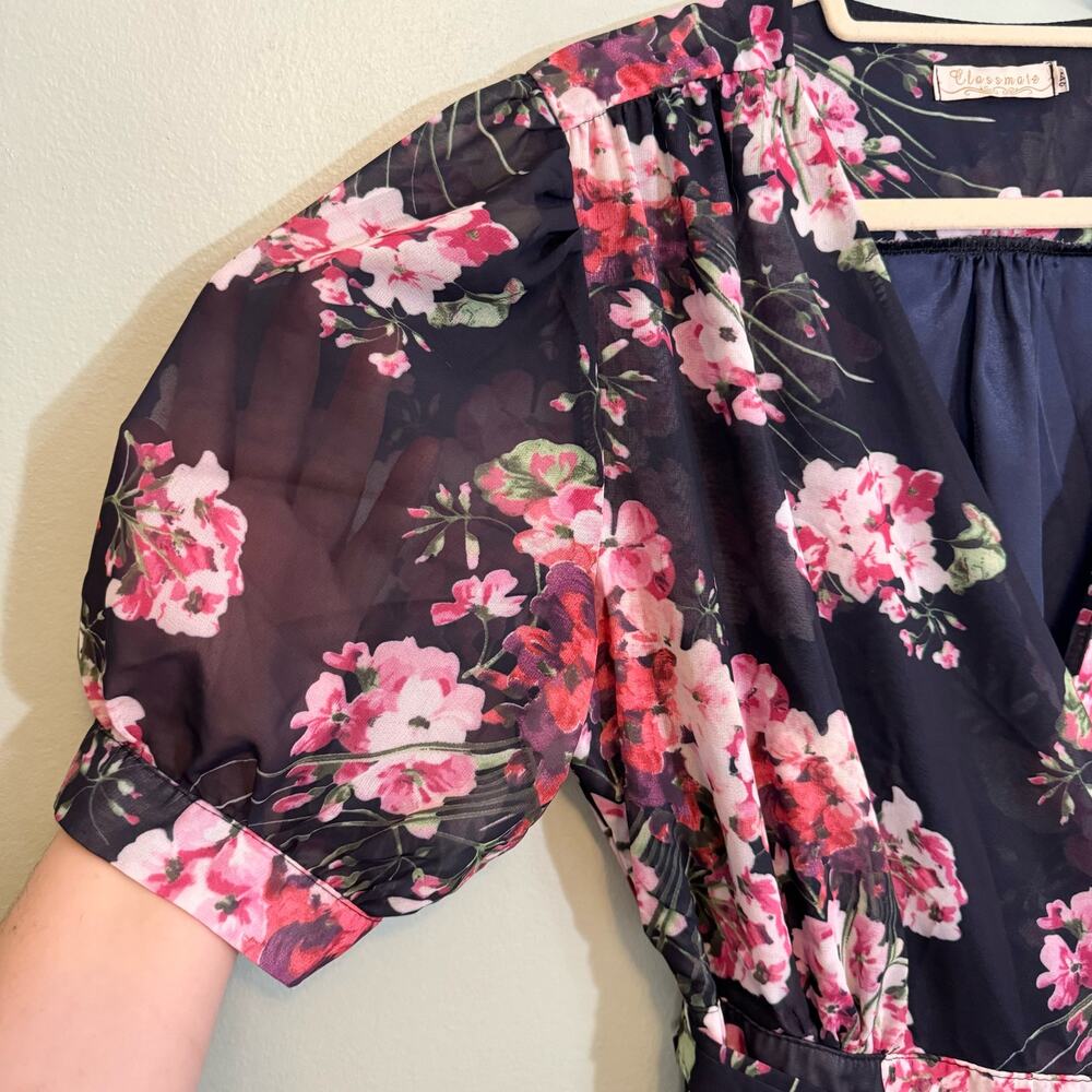 Classmate Wrap Dress Size 3XL Pink Dark Floral Peonies Romantic Feminine Boho - Picture 8 of 11